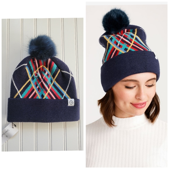 Vera Bradley Knit Pom Pom Beanie in Tartan Plaid - Picture 1 of 7